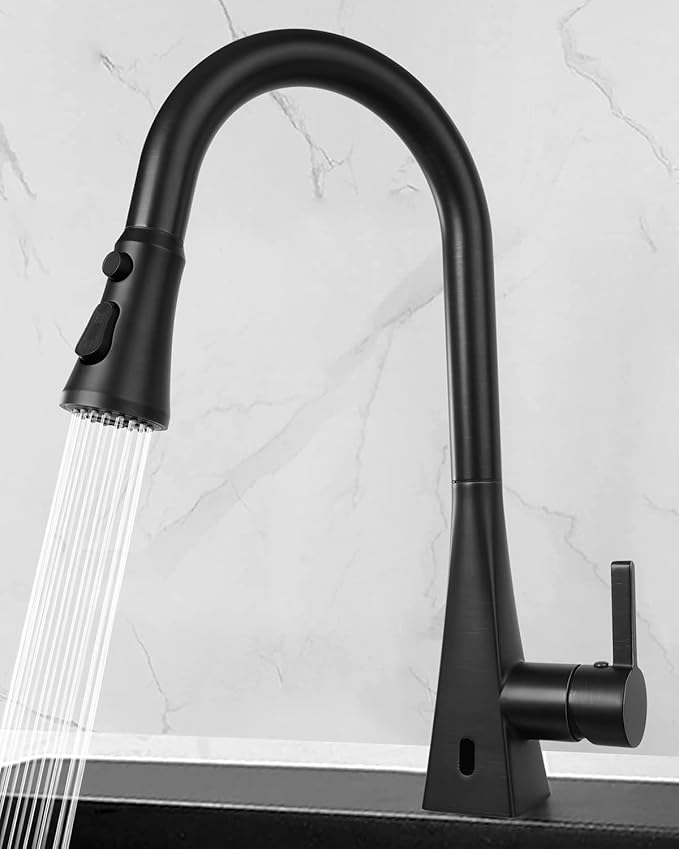 Hibbent Pull Down Kitchen Faucet Head Replacement, 3-Function NSF/ANSI/CAN 61 & CUPC Certified Sink Spray Nozzle, 15 Adapters, Compatible with Moen, Delta, Kohler Faucets, Matte Black