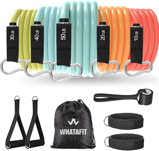 WHATAFIT Resistance Bands, Exercise Bands，Resistance Bands for Working Out, Work Out Bands with Handles for Men and Women Fitness, Strength Training Home Gym Equipment-FlexoryFit