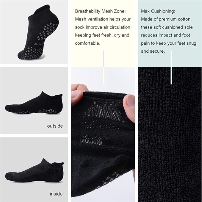 Hylaea Unisex Non Slip Socks with Grip for Yoga, Hospital, Pilates, Barre | Ankle, Cushioned-FlexoryFit