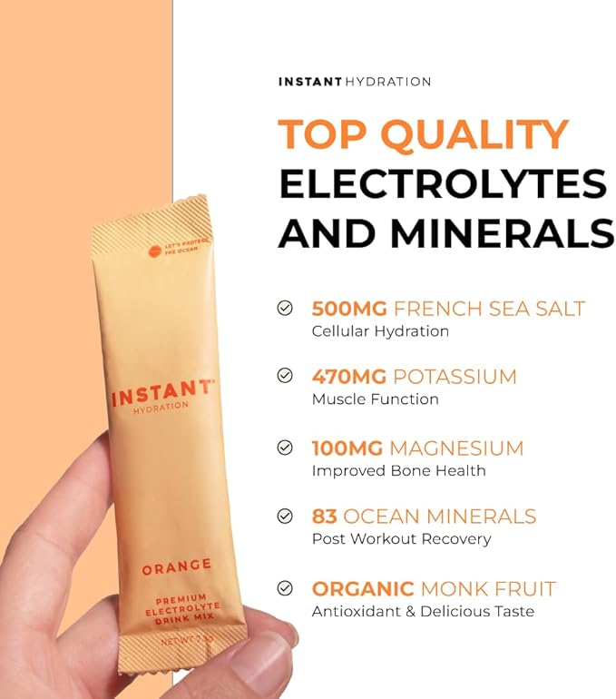 Instant Hydration Electrolytes Powder Packets - Citrus Orange Drink Mix - Zero Sugar - Keto, Vegan, Gluten-Free, Non-GMO - Boost Recovery, Brain Health, Muscle & Tissue Support- 30 Sticks-FlexoryFit