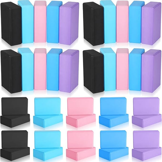 Meooeck 30 Pcs Yoga Blocks Bulk Eva Foam Block Pack, 9 x 6 x 3 Inch Exercise Brick Foam High Density Soft Non Slip Yoga Accessories for Exercise Pilates General Fitness and Workouts, Multicolor-FlexoryFit