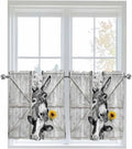 Grey Farmhouse Half Window Curtain 36 Inches Long, Vintage Sunflowers Animals by Unknown