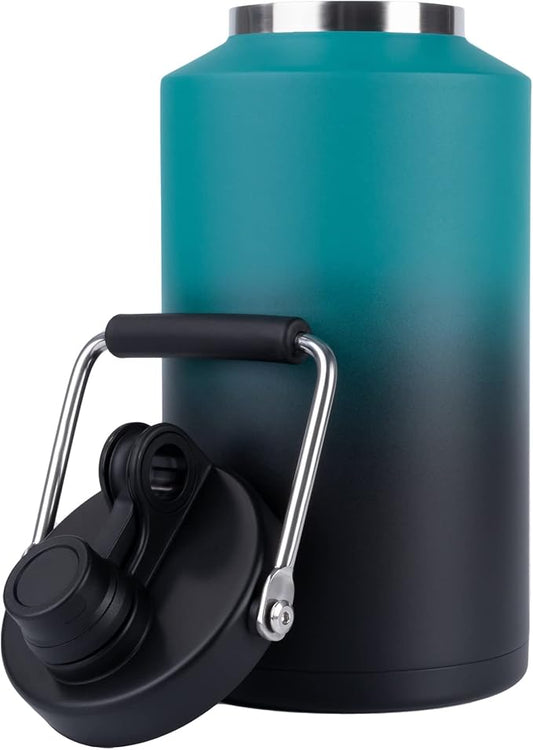 Kerilyn Insulated Gallon Jug with Handle, One Gallon, 128oz Stainless Steel, Large Double Vacuum Water Bottle for Hot & Cold Drinks, Wide Mouth, Sweat Proof, Great for Travel, Camping, Blue Gradient-FlexoryFit