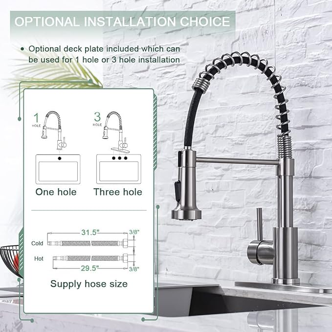 WEWE Kitchen Faucets, Commercial Brushed Nickel Stainless Steel Pull Down Sprayer Single Hole Single Handle RV Farmhouse Laundry Outdoor Faucet for Kitchen Sink, llaves para fregaderos de cocina