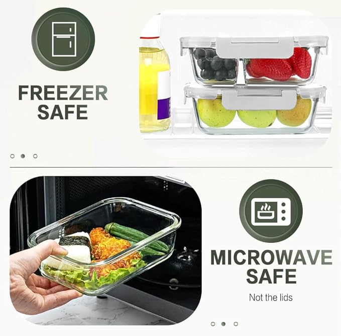 10 Packs 30 oz Glass Meal Prep Containers,Glass Food Storage Containers with Lids,Airtight Glass Lunch Bento Boxes,Microwave, Oven, Freezer and Dishwasher,White-FlexoryFit