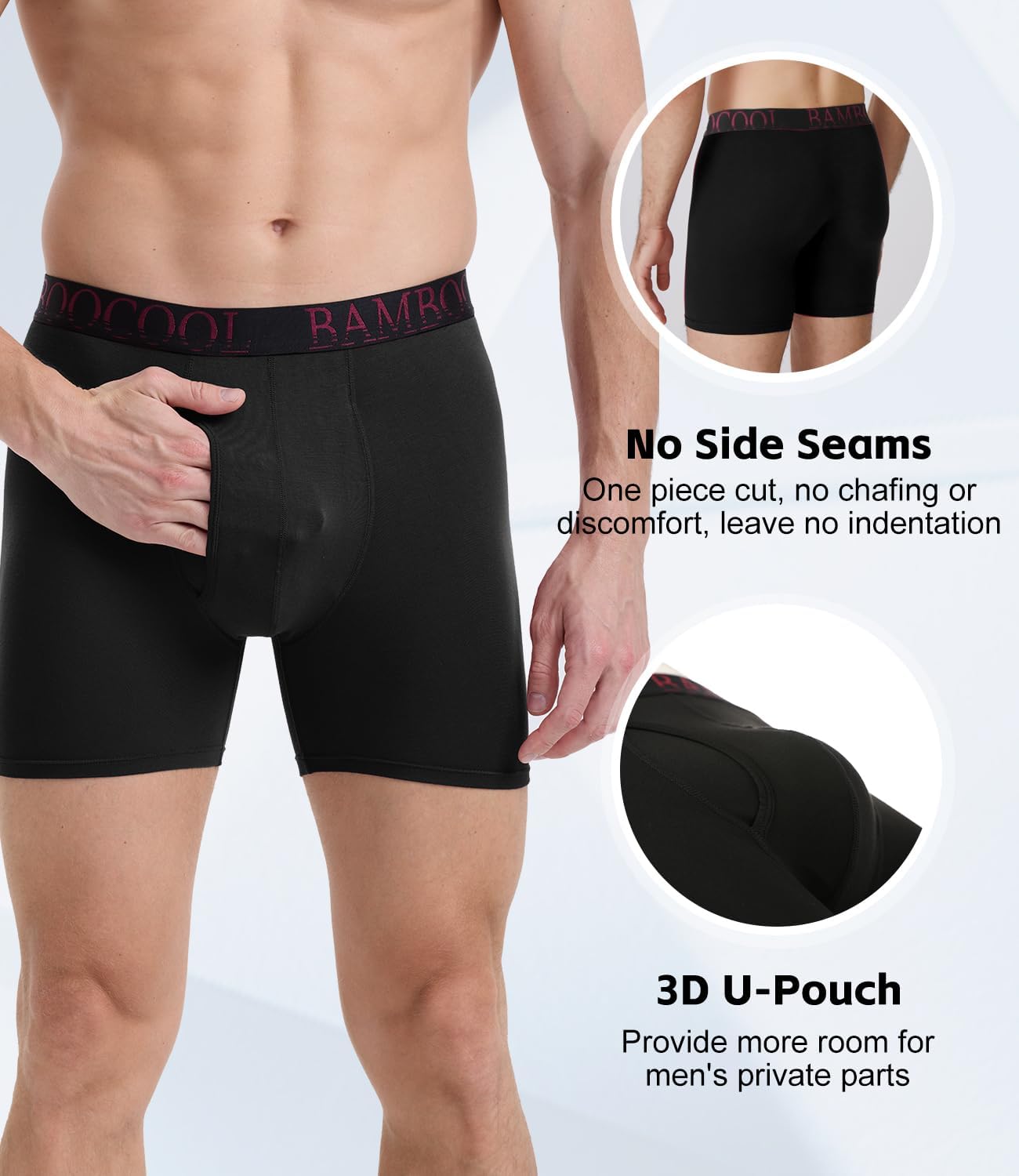 BAMBOO COOL Men's Ultra ComfortSoft Underwear, Moisture Wicking & Breathable No Ride Up Boxer Briefs with Fly, Multipack