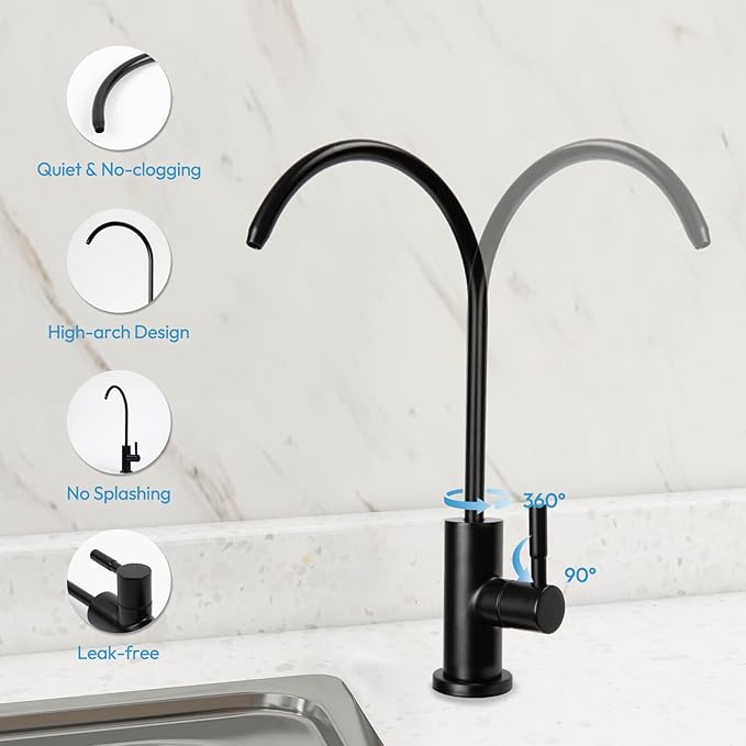 Reverse Osmosis Faucet, Filtered RO Drinking Water Faucet for Kitchen Sink, Non-Air Gap, 360-degree Rotation, Lead-Free, 304 Stainless Steel, Matte Black