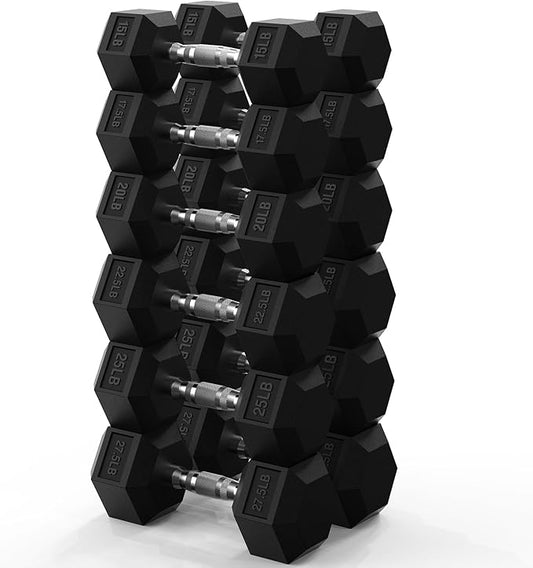 PAPABABE Hex Dumbbell Set 45-550 lb, Rubber Encased Home Gym Dumbbells, Weights Dumbbells for Women & Men, Hand Weight for Strength Training-FlexoryFit