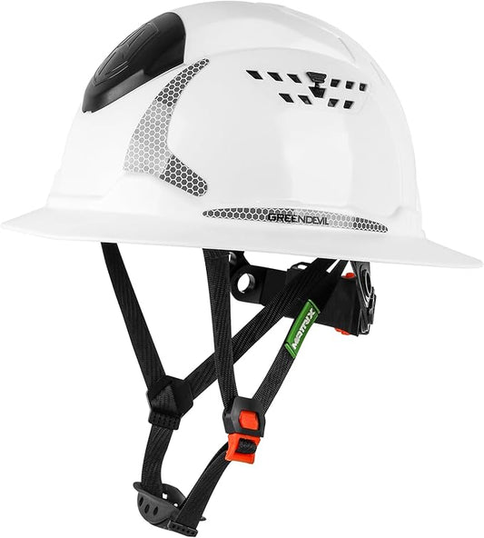GREEN DEVIL Matrix Full Brim Hard Hat with Headlight Vented Construction Safety Helmet OSHA Approved Cascos De Construccion Work Hardhat for Men&Women