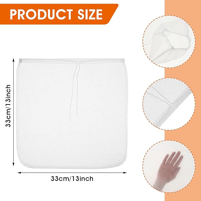 4 Pack Nylon Nut Milk Bag 13×13 Inches Fine Mesh Cheese Cloth Multiple Usage Reusable Food Strainer Professional Cold Brew Filter for Straining Fruit Juice Coffee Tofu Greek Yogurt Tea