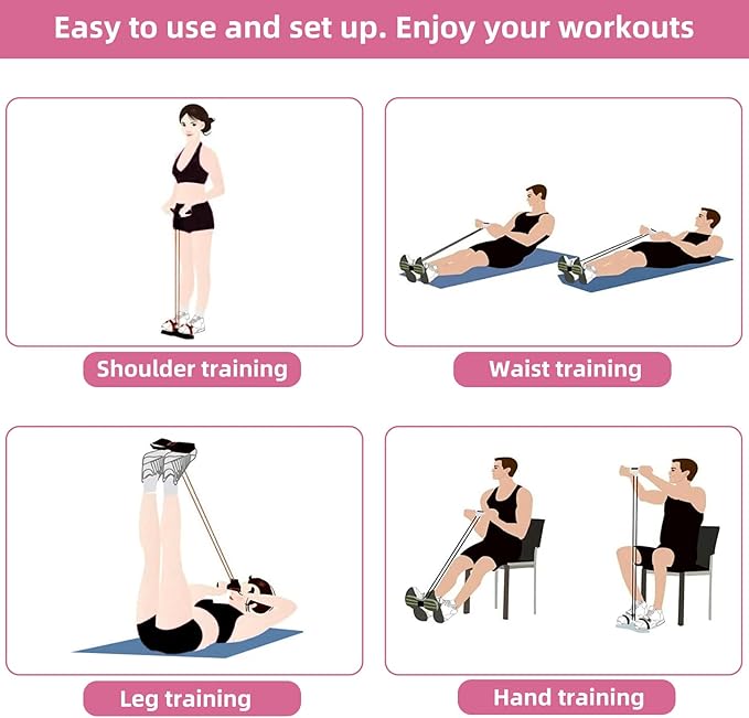 Multi-Function Tension Rope – 4 Tube Resistance Bands with Handles – Sit Up Exercise Equipment Home Gym Tummy Trainer for Men Women-FlexoryFit