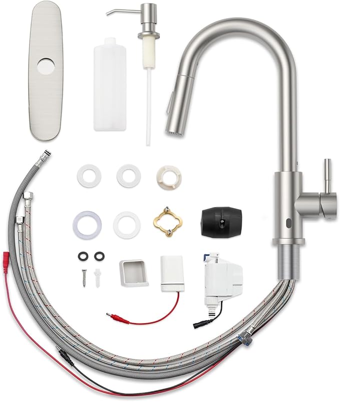 APPASO Touchless Kitchen Faucet with Soap Dispenser, S304 Stainless Steel Modern Motion Sensor Sink Faucets with Pull Down Sprayer 2 Modes and Deck Plate, Activated Smart Hands Free