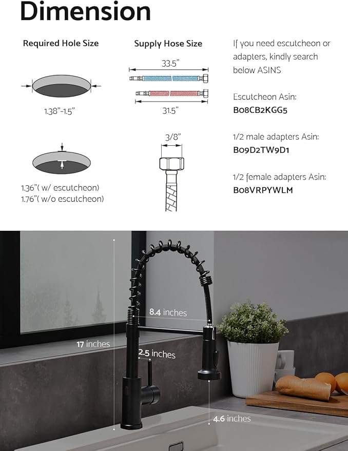WEWE Matte Black Touchless Kitchen Faucet with Pull Down Sprayer - Motion Sensor Black Kitchen Faucet Spring Single Handle Kitchen Faucets, Stainless Steel Faucet for Kitchen Sink