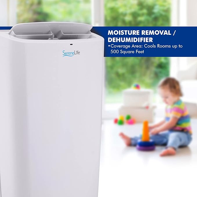 SereneLife Small Air Conditioner Portable 14,000 BTU with Built-in Dehumidifier - Portable AC unit for rooms up to 650 sq ft - Remote Control, Window Mount Exhaust Kit