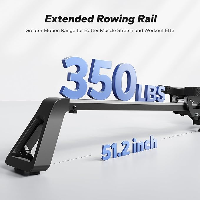 MERACH Rowing Machines for Home, Powerful Electromagnetic Row Machine with 51.2" Extended Rail, 16-Level Handle Resistance Adjustment Rower, 350 LBS Load Capacity, Ergonomic Comfort Seat, Easy Storage-FlexoryFit