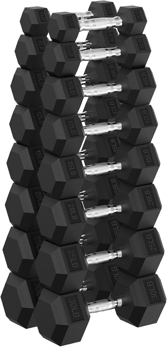 PAPABABE Hex Dumbbell Set, 45-135 lb Rubber Encased Home Gym Dumbbells, Weights Dumbbells Set for Women & Men, Hand Weight with Anti-Slip Grip-FlexoryFit