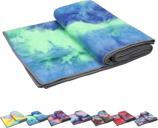 Yoga Towels , Non Slip Hot Yoga Towel Skidless Waffle Texture, 100% Absorbent Odorless Microfiber Yoga Blanket, Standard Sized 24 inchx72 inch Mat Towel,for Hot Yoga, Bikram, Pilates (Bule & Green)…1-FlexoryFit