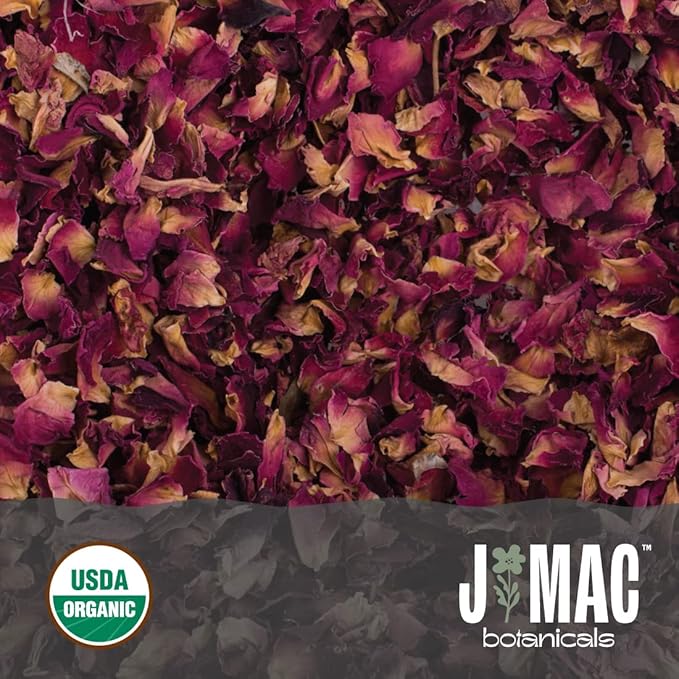 J MAC BOTANICALS Organic Rose Petals, (16 oz - Bulk 1 Pound) Certified USDA Organic, edible, culinary grade dry rose petals, rose petals for herbal tea, cooking and crafts-FlexoryFit