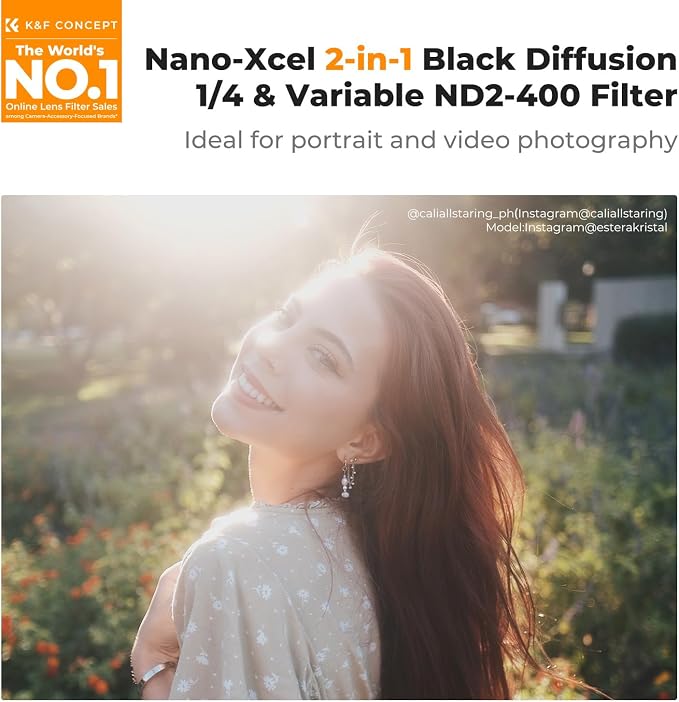 K&F CONCEPT 67mm Black Diffusion Mist 1/4 Effect & Variable ND2-400 Neutral - Image 2