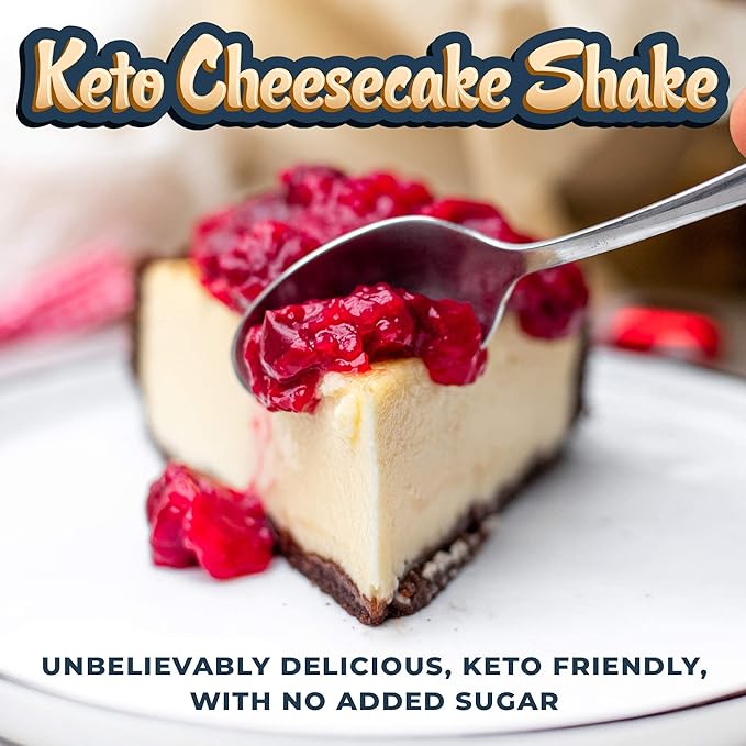 16oz Cheesecake Keto Meal Replacement Shake - Low Carb Keto Protein Powder Mix, High Fat Protein Shake with MCTs from Coconut Oil Powder, Collagen Peptides and Real USA Cream Cheese - 2 Net Carbs-FlexoryFit