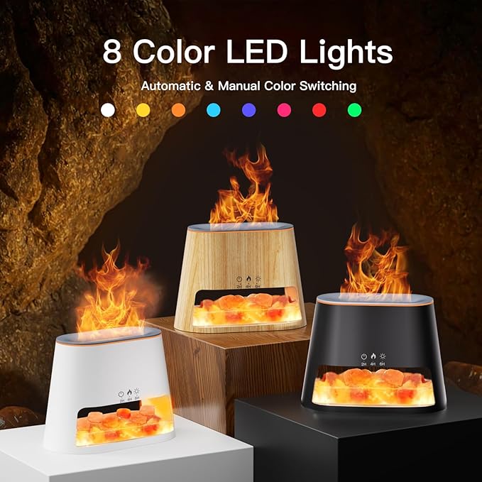 2-in-1 Ultrasonic Essential Oil Diffuser & Himalayan Salt Lamp, Aromatherapy Diffuser Cool Mist Humidifier with Auto Off Function, 100% Pure Himalayan Pink Salt Rock, 260ml (Wooden Grain)
