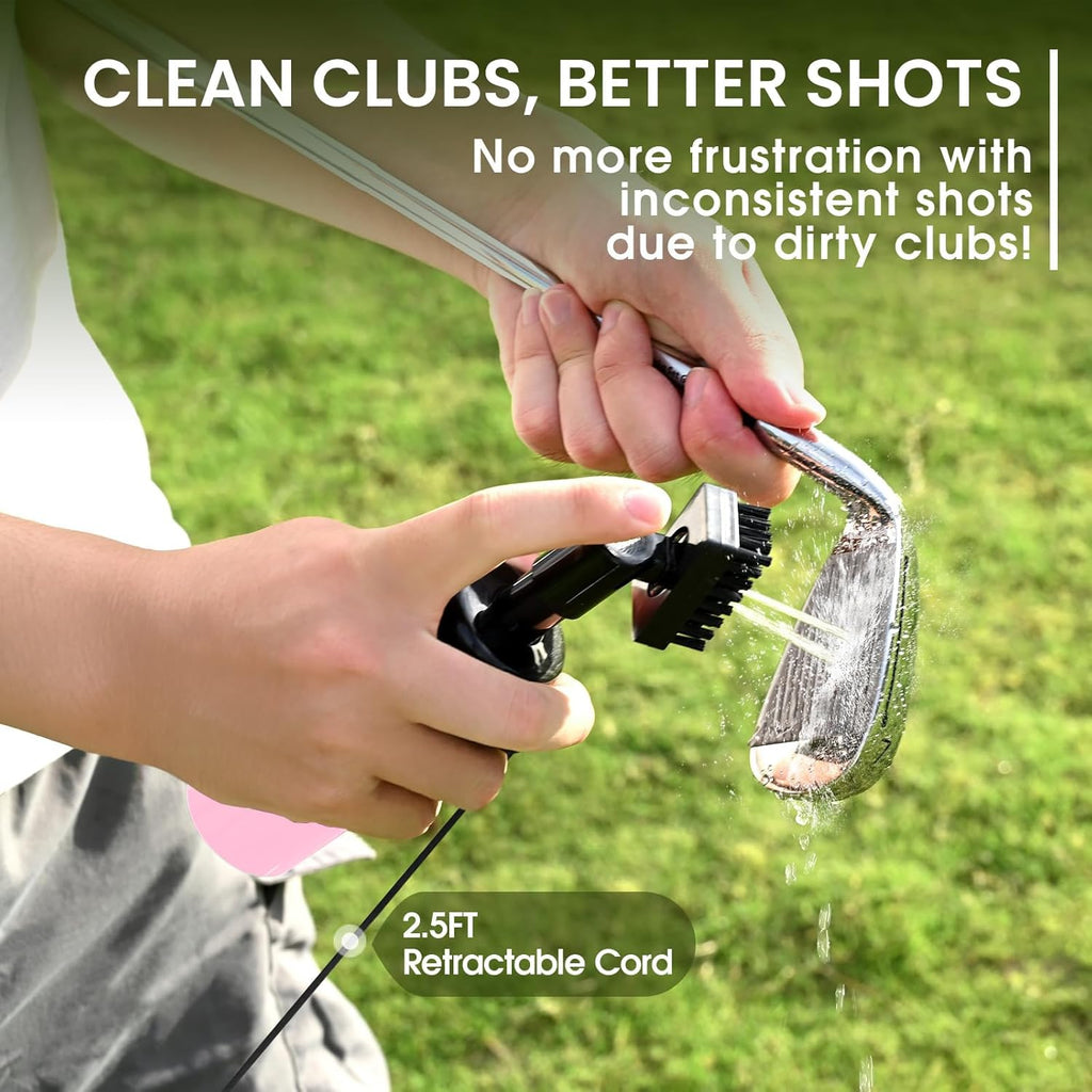 Golf Club Clean Brush Towel Value Set with Strong Magnetic Retractable Carabiner, Squeeze Water Bottle Microfiber Absorbent Towel for Golf Bags Accessory Iron Care Men Women
