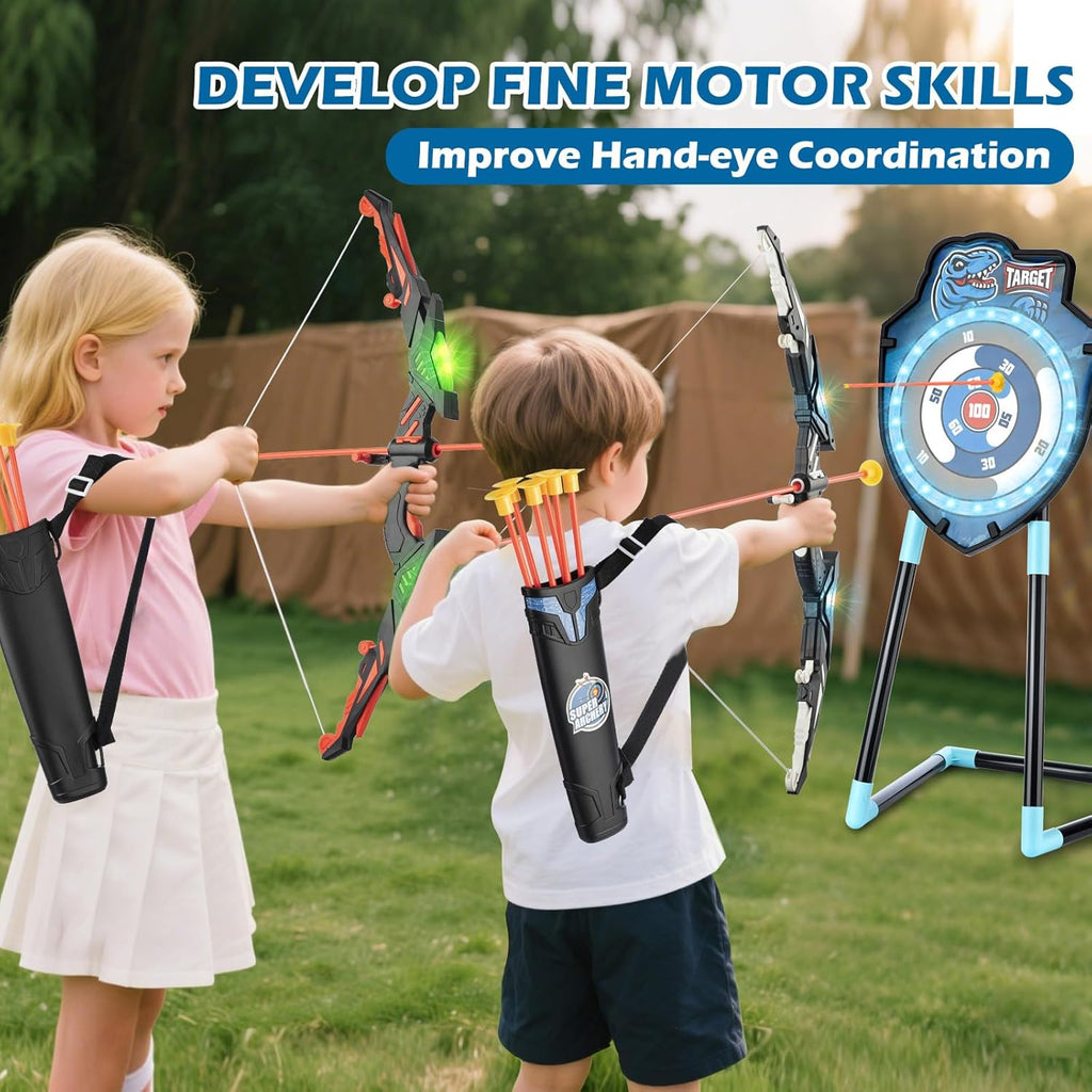 LED Standing Target Archery Set with Bow & Arrows for Kids 4-12 Years Old, Outdoor Sports Toy Gift for Boys & Girls