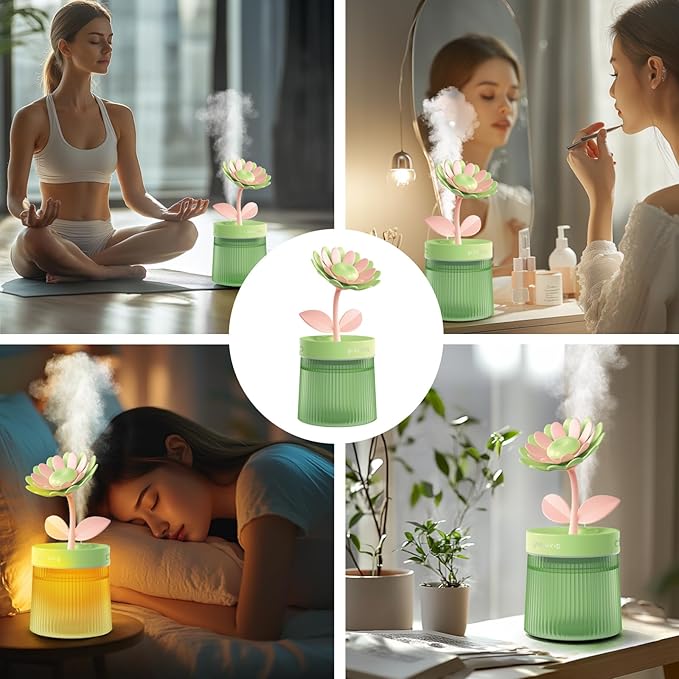 Cute Mini Humidifier 320mL Cool Mist Humidifie mute with 2 Mist Modes,for Home/Nursery/Office,Portable Mini Air Moisturizer,rechargeable mini humidifier(Sunflower Pink)