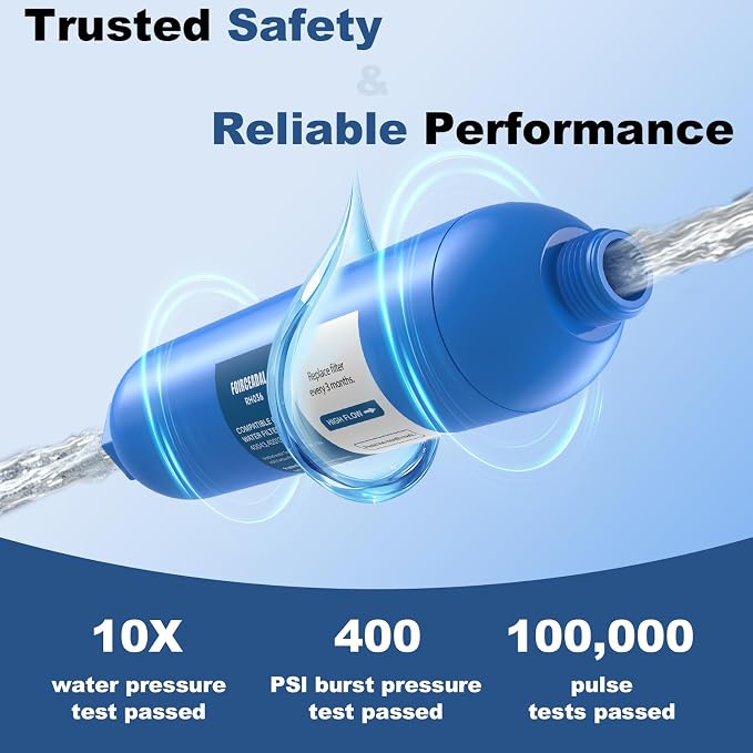 RV Water Filter with 2 Flexible Hose Protector, NSF Certified, 4 Pack Inline - Image 8