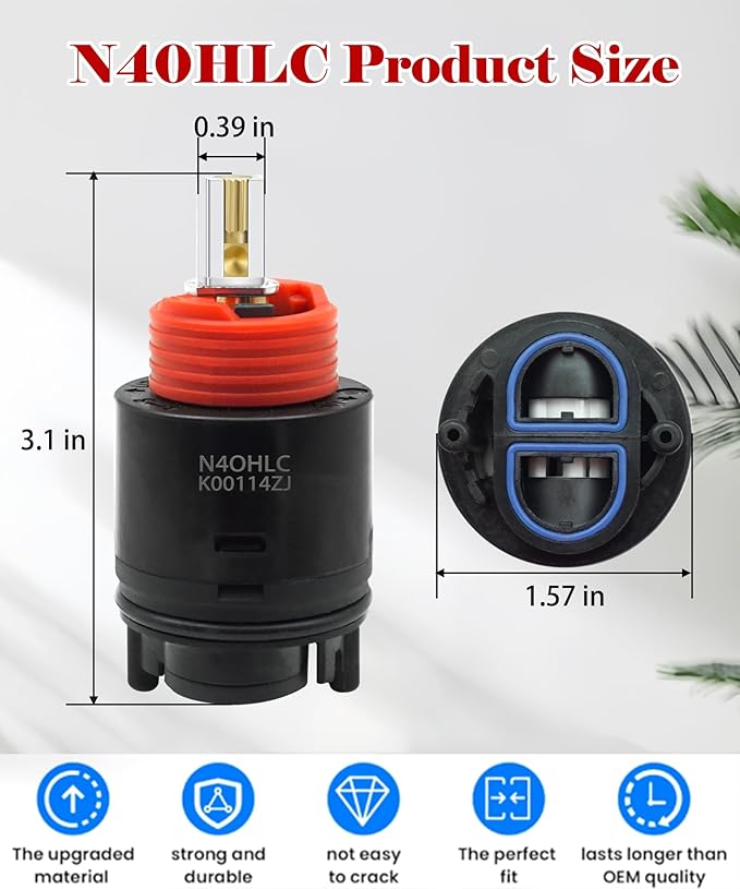 N40HLC Shower Cartridge Fits for Temp-Gard III Faucets and Shower Valves,Replaces RK7300-CART-3P JH02BJ HL-40,40 mm Shower Cartridge