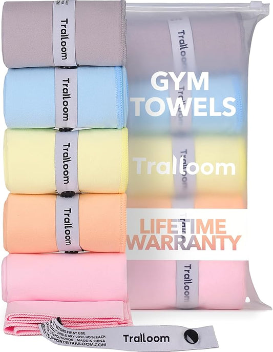 Microfiber Workout Towels - Quick Dry, Highly Absorbing, Odor-Free, for Women & Men - Gym Sweat Sports Towel for Hot Yoga, Tennis, Running, Exercise, Working Out, Camping, Set of 5 Pastel-FlexoryFit