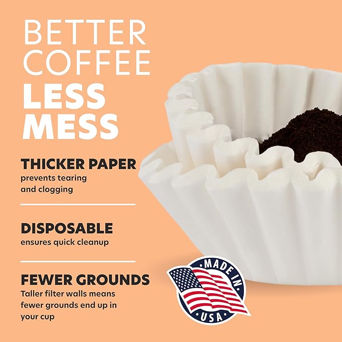 Tupkee 12-Cup Large Coffee Filters - 9.75” x 4.25” - 1500 Count - Tall Walled to Prevent Ground Overflow - Compatible with Bunn 12 Cup Commercial Coffee Maker & Large Home Machines - Made in the USA