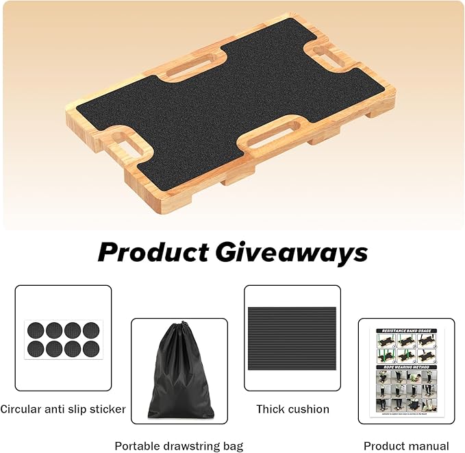 Wooden Resistance Band Foot Plate, Non-Slip Exercise Board with Free Soft Pad & Drawstring Bag for Strength Training, Stretching & Balance, Home Gym Fitness Platform for Full-Body Exercises-FlexoryFit