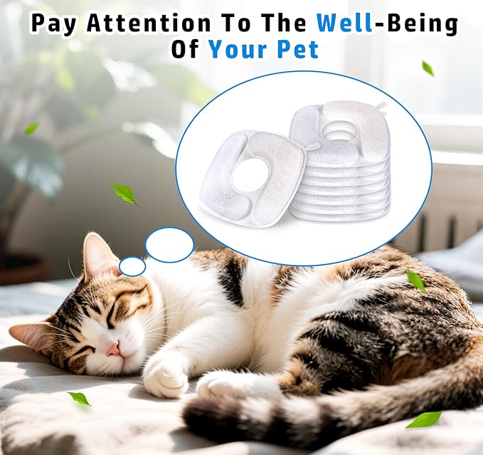 Lemonfilter Cat Water Fountain Filters, 8 Pack Replacement Filters & 8 Pre-Filter Sponges Compatible with 67oz, 95oz (2.8L), 135oz Automatic Pet Fountain Dog Cat Water Dispenser