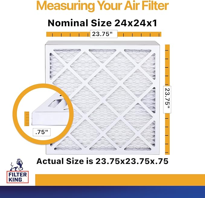 Filter King 24x24x1 Air Filter | 6-PACK | MERV 13 | HVAC Pleated AC Furnace Filters | MADE IN USA | Actual Size: 23.75 x 23.75 x .75"