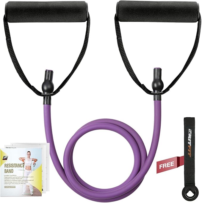 RitFit Single Resistance Exercise Band with Comfortable Handles - Ideal for Physical Therapy, Strength Training, Muscle Toning - Door Anchor and Starter Guide Included-FlexoryFit