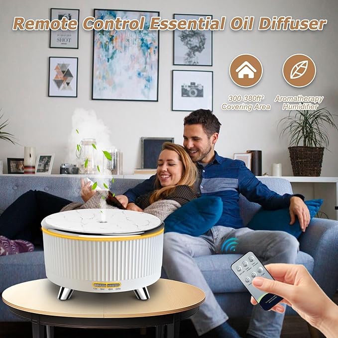 Essential Oil Diffuser for Large Room 500ml,Diffusers for Home with R/C,Aromatherapy Diffuser Waterless Auto Off,Cool Mist Humidifier 7 Colors Light & 3 Mist Modes for Bedroom Office White Silver