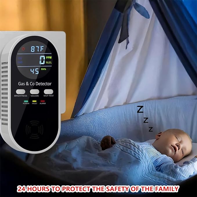 5 in 1 Carbon Monoxide Detector & Natural Gas Detector with Temperature Humidity Display，Battery Backup for Plug-in Co Detector and Combination Gas Suitable for Home/Hotel/Travel - 1Pcs