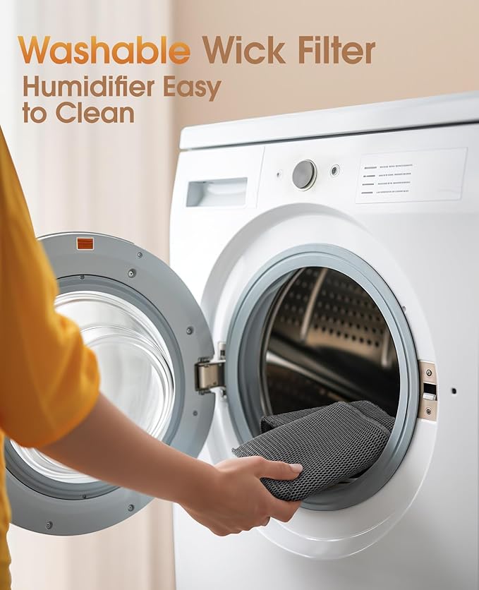Reuseable Wick Evaporative Humidifier for Bedroom Quiet Healthy Baby Humidifier, No White Dust, Evaporative Humidifier Large Room 800ml/h 3 Speeds, 2 Gal, Timing, Auto Shut off