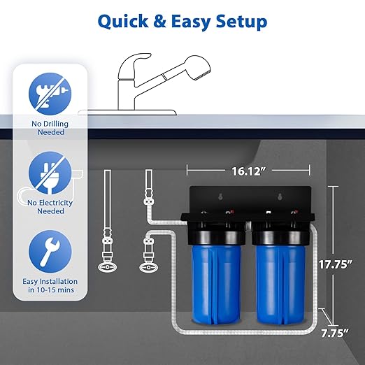 iSpring US21B-CPB 4-Layer High Capacity Under Sink Water Filter, Reduces Lead, PFAS, PFOA/PFOS, Chlorine, Bad Taste & Odor, w/ 2 Upgraded Direct Connect Hoses