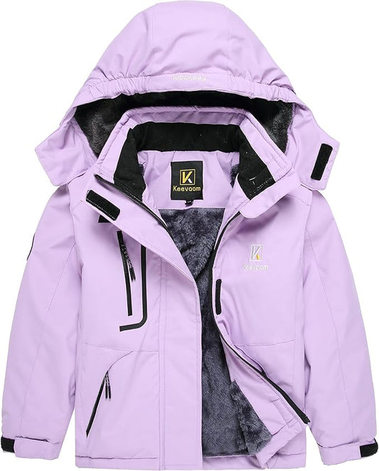Keevoom Girl's Ski Jacket Winter Warm Thick Snow Coat Windproof Kids Outdoor Hooded Jackets-FlexoryFit