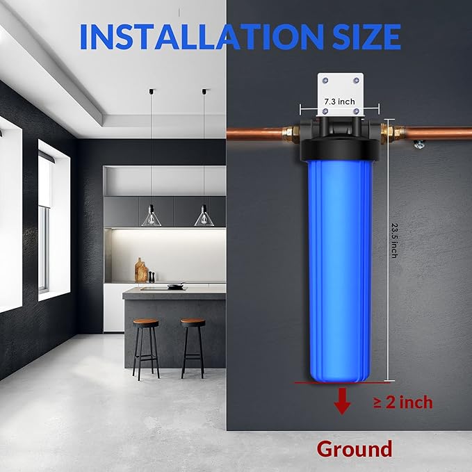 SimPure Whole House Water Filter Housing (DB20P), 20" x 4.5" Sediment Carbon Filter Universal Housing, Pre-Filtration System for Well and City Water, 1" NPT Port, Pressure Release