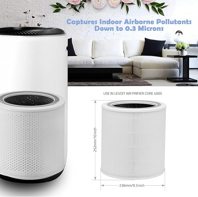 Replacement Filter Compatible with LEVOIT Model Core 400S, Core 400, Part# Core 400s-RF, 400S-RF-PA | 2-Pack White