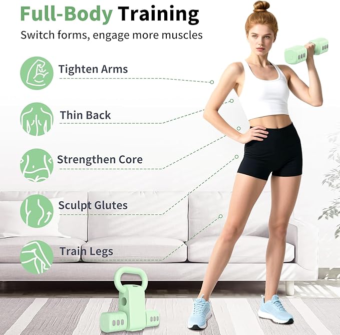 2-in-1 Adjustable Dumbbells Set, 4 Levels Weight Dumbbells Set for Women Men, Each 2.2/3.3/4.4/5.5lb Hand Weights with Kettlebell Form for Home Gym Exercise Training-FlexoryFit