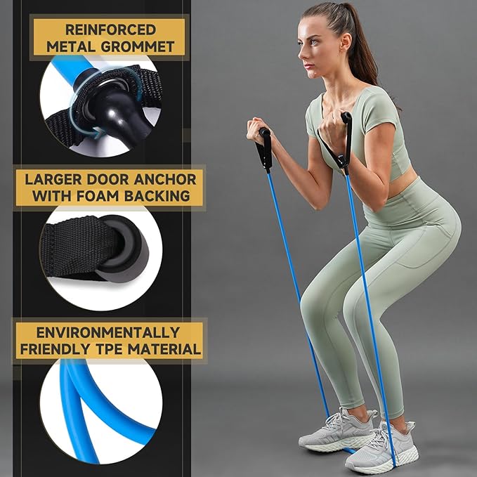 Resistance Bands with Handles for Working Out Women and Men, Exercise Bands with Door Anchor, Stretch Bands for Home Workouts, Simple Guide Included-FlexoryFit