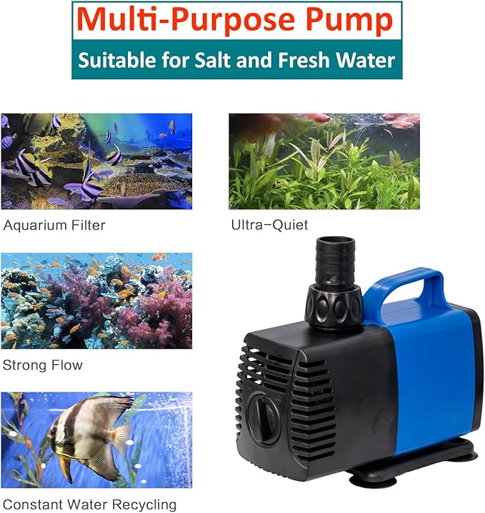 920 GPH Small Water Pump - 3500L/H Ultra Quiet Adjustable & Submersible for Aquarium, Pond, Fish Tank, Fountain, Hydroponics with Smart Shutdown - Aquarium Supplies 4-pc