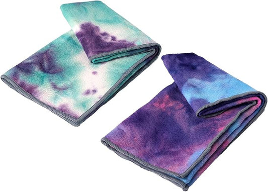 Eunzel 2 Pack Yoga Hand Towel，Microfiber Towel with Grip Dots Sweat Absorbent Non-Slip for Hot Yoga, Pilates and Workout 24" x16"，Purple & Blue/Green & Purple (2 Pack)-FlexoryFit