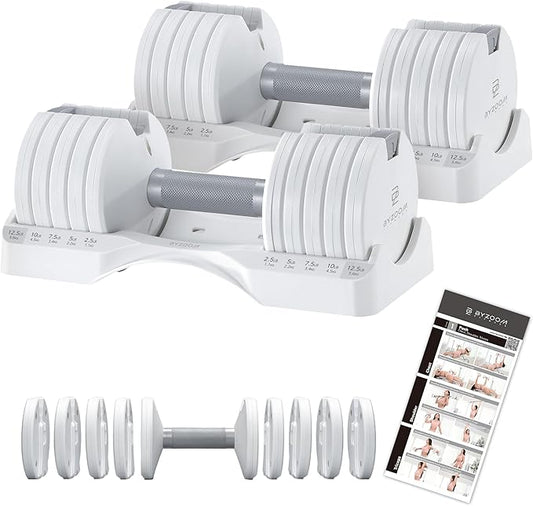 Adjustable Dumbbell – 12.5/25lb Single Unit OR Set of 2 – 5-in-1 Adjustable Weight for Home Gym, Strength Training & Fitness Workouts, White OR Black-FlexoryFit