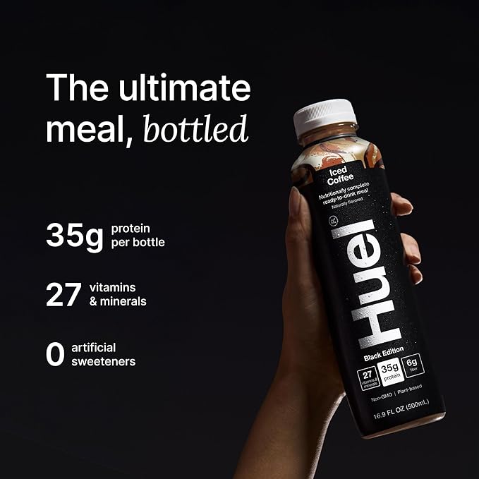 Huel Black Edition Ready-to-Drink | Iced Coffee Meal Replacement Shake | 35g High Protein Drink | 27 Vitamins & Minerals, Vegan, Gluten Free | Plant Based | High Fiber, Low Sugar | 16.9 Fl Oz, 12 Pack-FlexoryFit