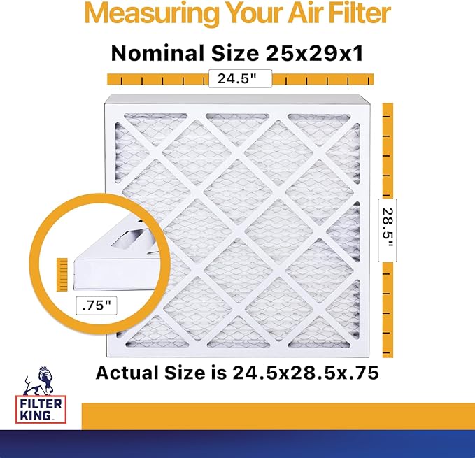 Filter King 25x29x1 Air Filter | 6-PACK | MERV 13 HVAC Pleated A/C Furnace Filters | MADE IN USA | Actual Size: 24.5 x 28.5 x .75"